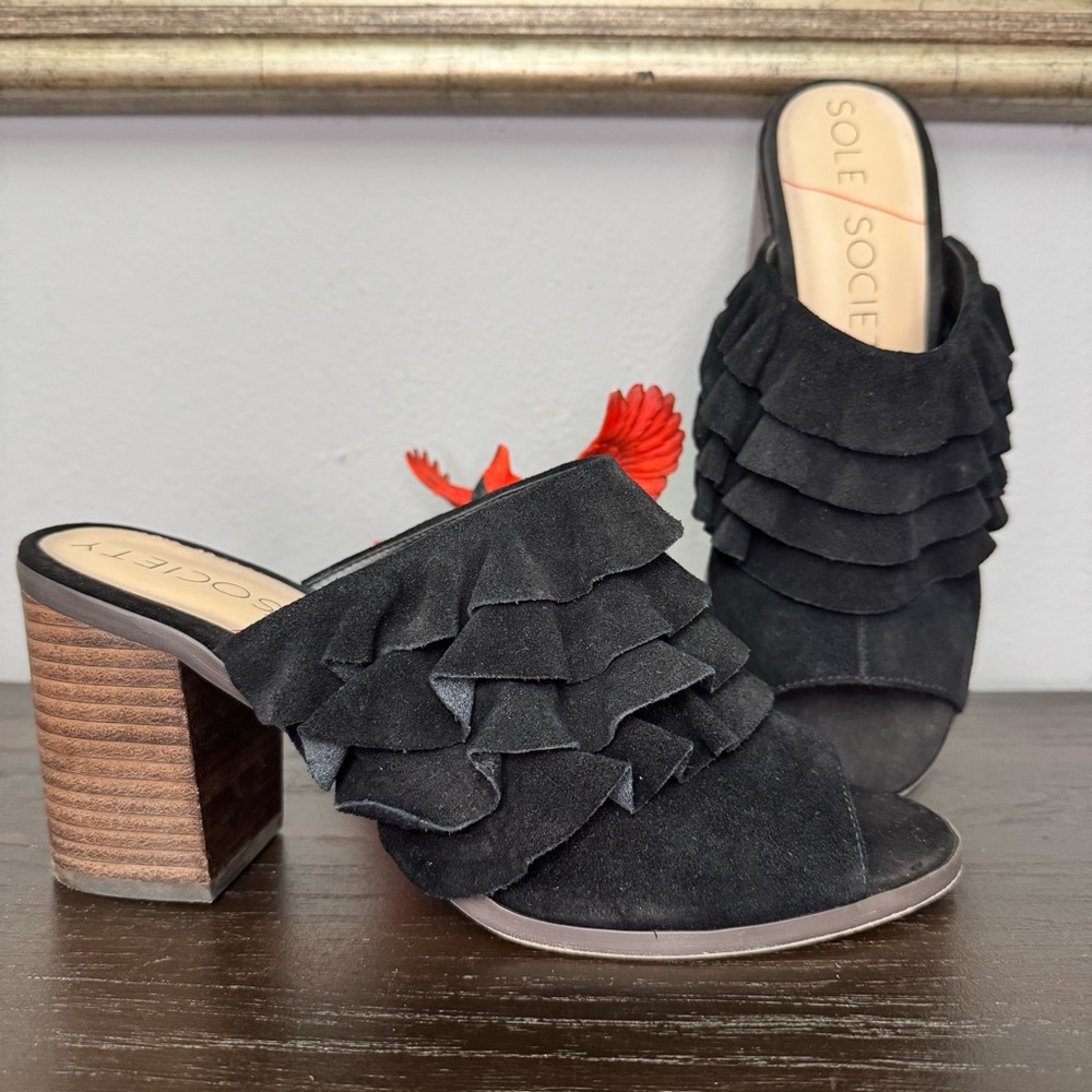 SOLE SOCIETY the FRANNIE Sandal Chunky Heel Open Toe Mules in Black Women's 9